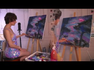 quiet creative asmr ~ painting a dreamy landscape, asmr rambling, tingly sequin fabric sounds